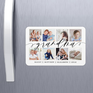Modern Grandma Script Grandchildren Photo Collage Magnet