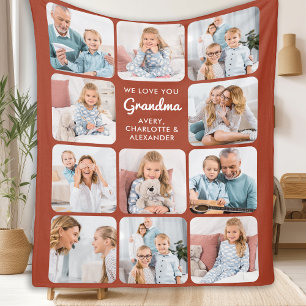 Modern Grandma Terracotta Custom 11 Photo Collage Fleece Blanket