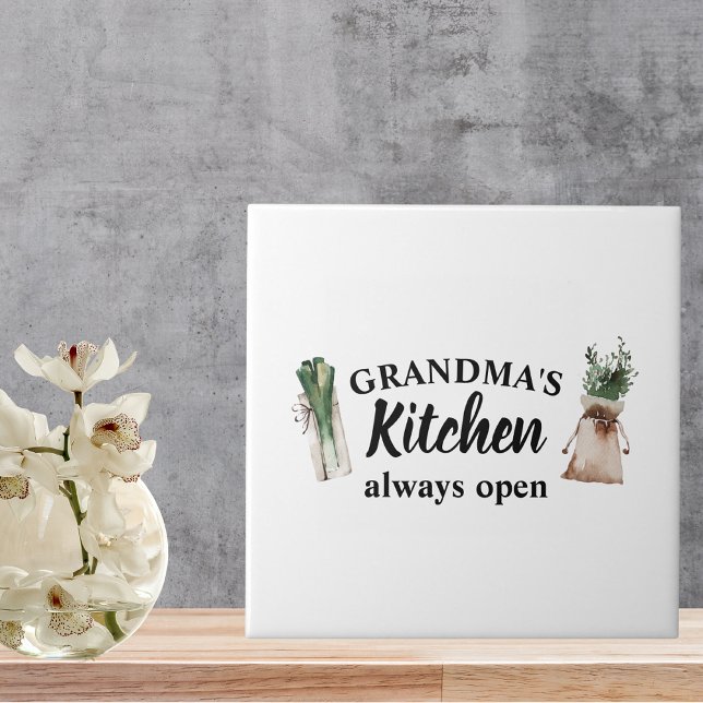 Modern Grandma's Kitchen Is Always Open Best Gift Ceramic Tile (Creator Uploaded)