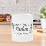 Modern Grandma's Kitchen Is Always Open Best Gift Frosted Glass Coffee Mug<br><div class="desc">Welcome to Grandma's Kitchen, where love and warmth are always on the menu! Delight your favourite grandmother with this charming gift product from Zazzle. Whether it's for Mother's Day, her birthday, or just to show appreciation, this thoughtful item is sure to bring a smile to her face.Surprise Grandma with a...</div>