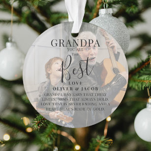 Modern 'GRANDPA' 2 Photo Names & Quote Christmas Ornament