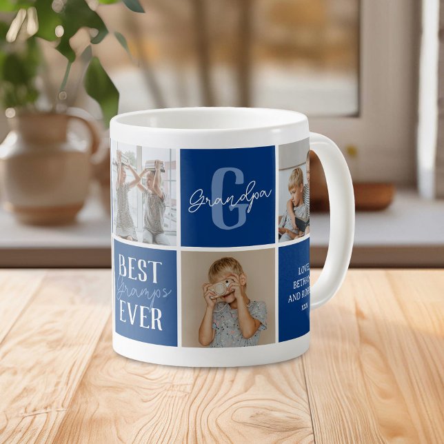 Modern Grandpa Blue Photo Collage Coffee Mug (Creator Uploaded)