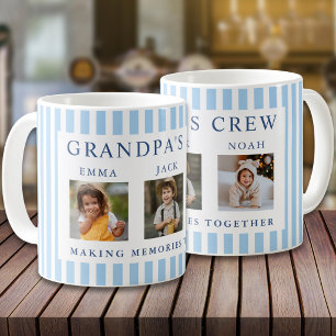 Modern Grandpa Crew 3 Photo Light Blue Stripe Coffee Mug