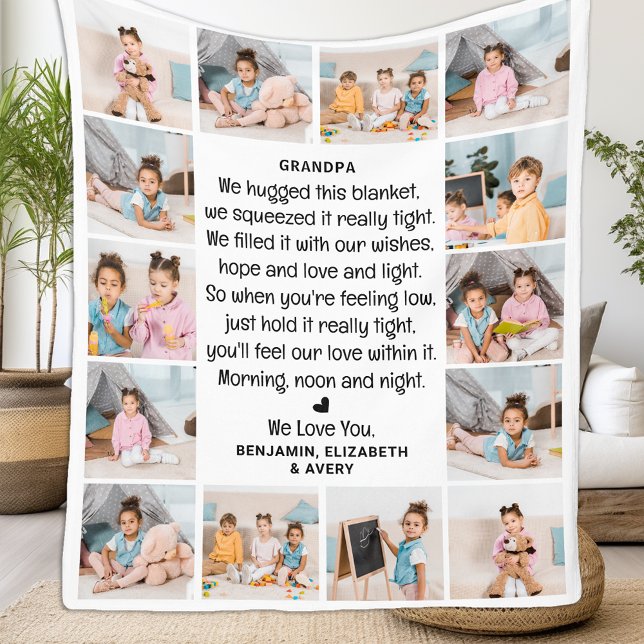 Modern Grandpa Custom Multi Photo Grandparents  Fleece Blanket (Creator Uploaded)