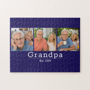 Modern Grandpa Est. Minimalist Typography 3 Photo Jigsaw Puzzle