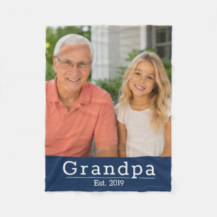 Modern Grandpa Est. Minimalist Typography Photo Fleece Blanket