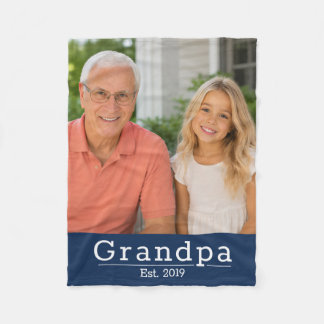 Modern Grandpa Est. Minimalist Typography Photo Fleece Blanket