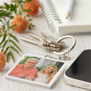 Modern Grandpa Est. Minimalist Typography Photo Key Ring