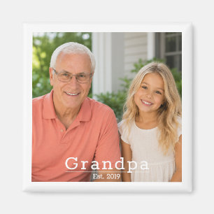 Modern Grandpa Est. Minimalist Typography Photo Magnet
