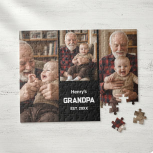 Modern Grandpa Est. Name Year 3 Photo  Jigsaw Puzzle