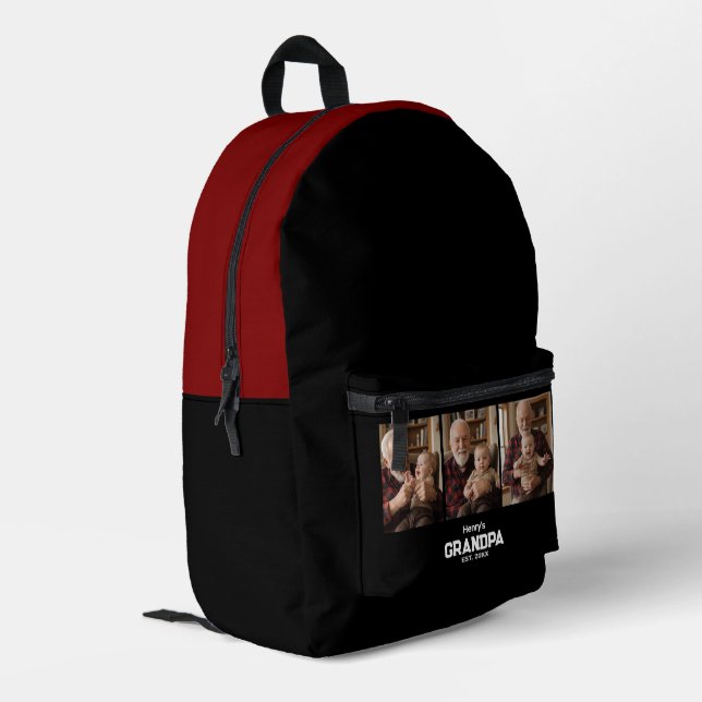 Modern Grandpa Est. Name Year 3 Photo Printed Backpack (Back Corner Left)