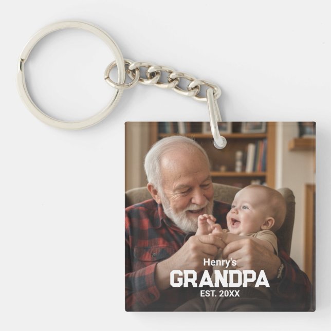 Modern Grandpa Established Est. Name Year Photo Key Ring (Front)