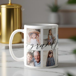 Modern Grandpa Script Grandchildren Photo Collage Coffee Mug