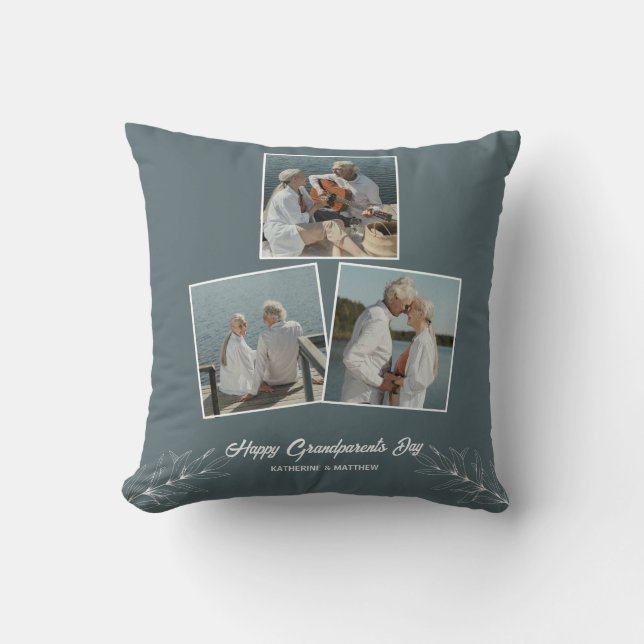 Modern Grandparents Day Photos Throw Pillow (Front)