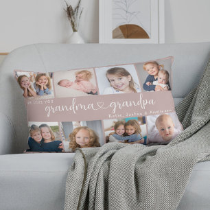 Modern Grandparents Photo Collage Heart Script Lumbar Cushion