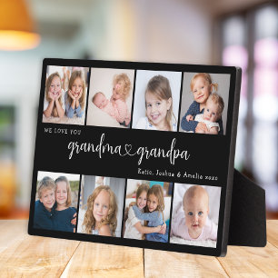 Modern Grandparents Photo Collage Heart Script Plaque