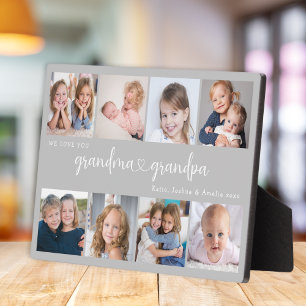 Modern Grandparents Photo Collage Heart Script Plaque