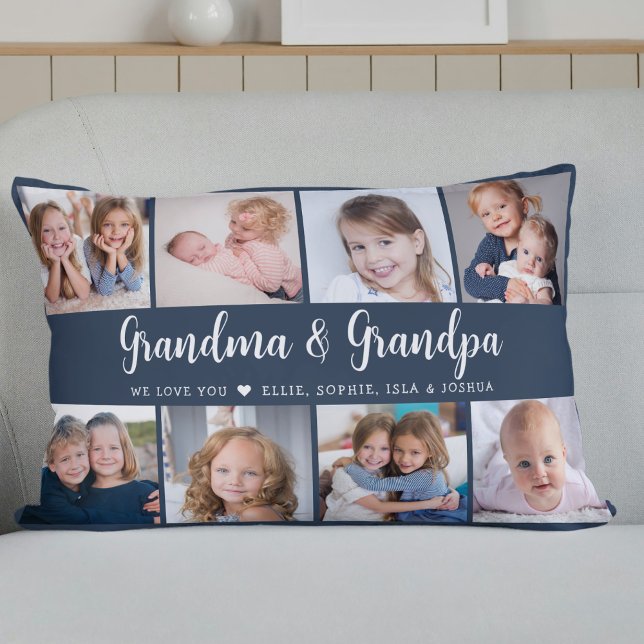 Modern Grandparents Photo Collage Script Lumbar Cushion (Creator Uploaded)
