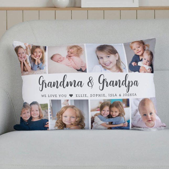Modern Grandparents Photo Collage Script Lumbar Cushion (Creator Uploaded)