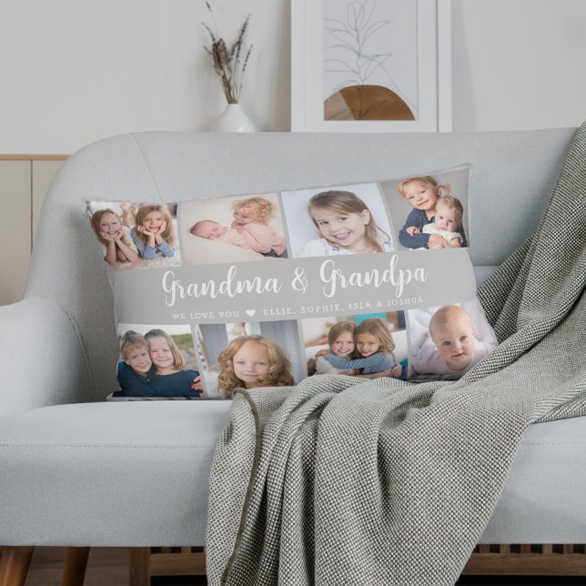 Modern Grandparents Photo Collage Script Lumbar Cushion (Creator Uploaded)