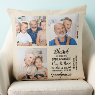 Modern Grandparents Poem Custom 3 Photo Collage Cushion