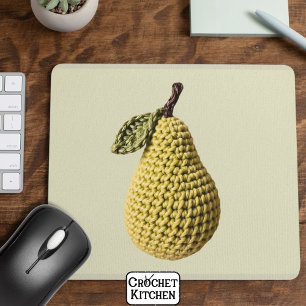 Modern Granny Yellow Green Crochet Pear Fruit Mouse Pad