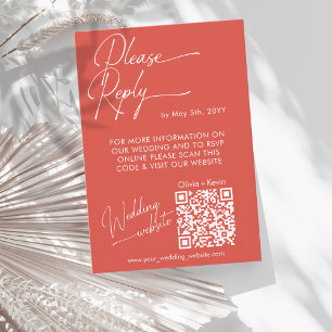 Modern grapefruit red Attendance QR code website RSVP Card