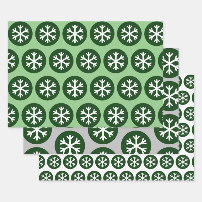 Modern Graphic Art Snowflake Green Wrapping Paper Sheet (Set)