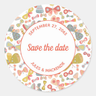 Modern Graphic Butterfly Pattern Save the Date Classic Round Sticker