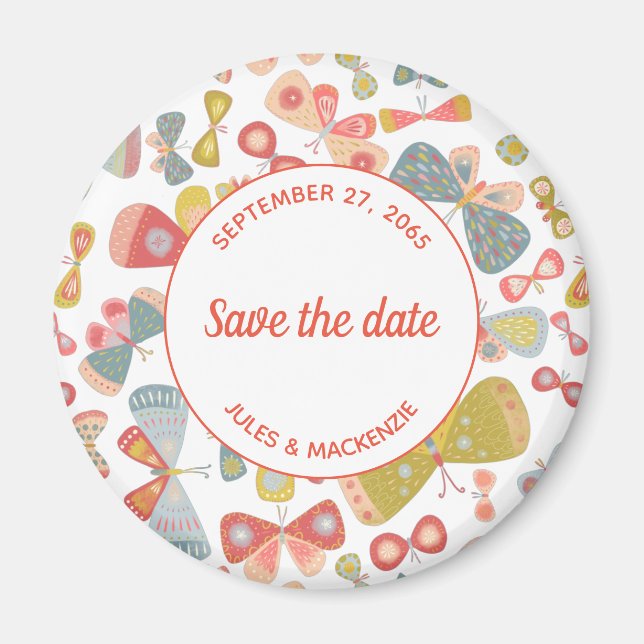 Modern Graphic Butterfly Pattern Save the Date Magnet (Front)