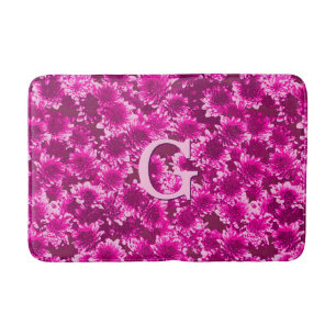 Modern Graphic Dahlia Pattern, Amethyst Purple Bath Mat