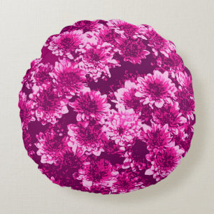 Modern Graphic Dahlia Pattern, Amethyst Purple Round Cushion