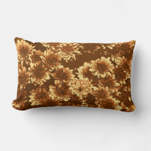 Modern Graphic Dahlia Pattern,Brown and Gold Lumbar Cushion