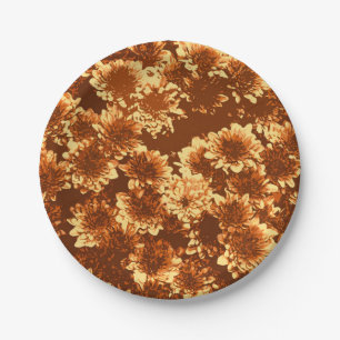 Modern Graphic Dahlia Pattern,Brown and Gold Paper Plate