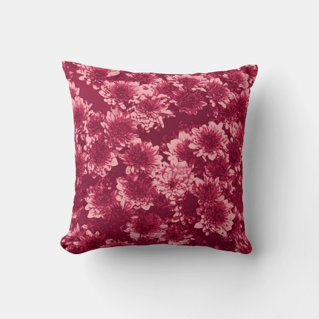 Modern Graphic Dahlia Pattern, Burgundy and Pink Cushion (Front)
