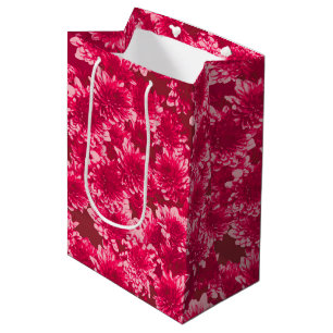 Modern Graphic Dahlia Pattern, Burgundy and Pink Medium Gift Bag