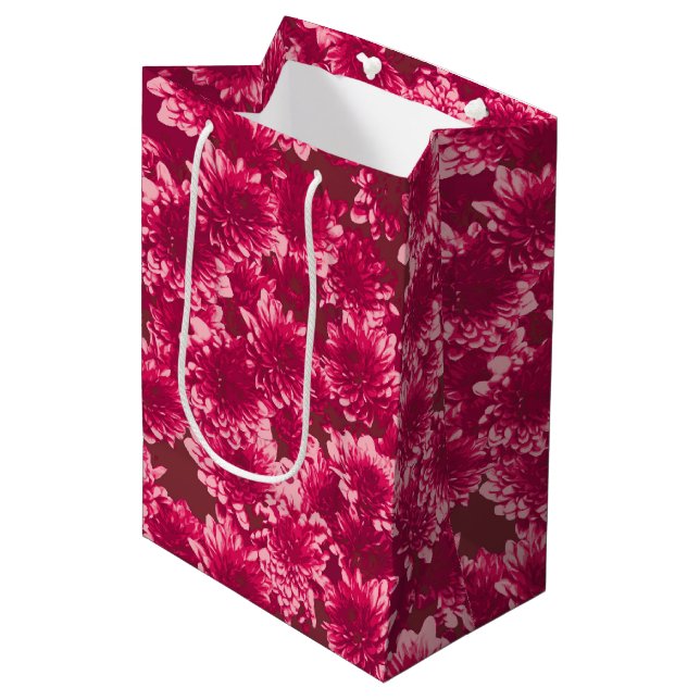 Modern Graphic Dahlia Pattern, Burgundy and Pink Medium Gift Bag (Front Angled)