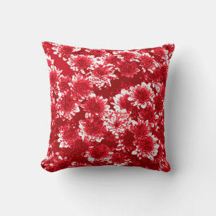 Modern Graphic Dahlia Pattern, Dark Red and White Cushion