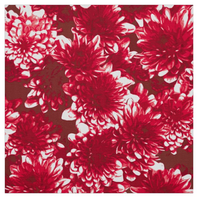 Modern Graphic Dahlia Pattern, Dark Red and White Fabric (Swatch)
