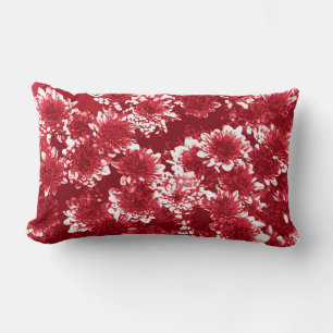 Modern Graphic Dahlia Pattern, Dark Red and White Lumbar Cushion