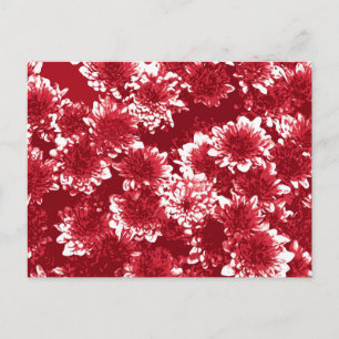 Modern Graphic Dahlia Pattern, Dark Red and White Postcard