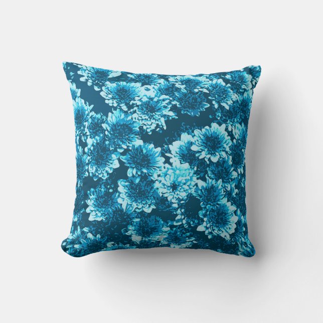 Modern Graphic Dahlia Pattern, Indigo Blue Cushion (Front)