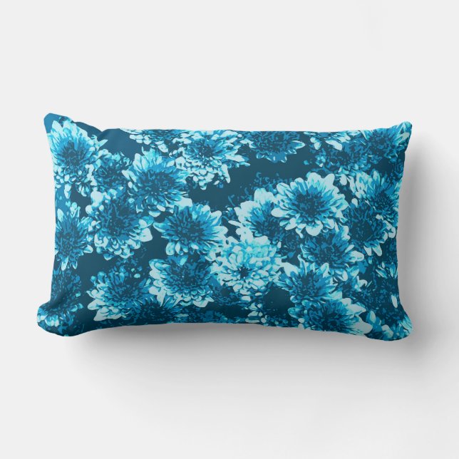 Modern Graphic Dahlia Pattern, Indigo Blue Lumbar Cushion (Front)