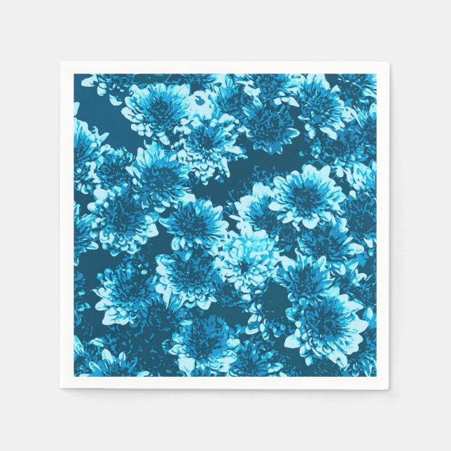Modern Graphic Dahlia Pattern, Indigo Blue Napkin (Front)