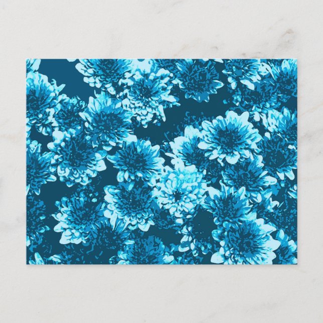 Modern Graphic Dahlia Pattern, Indigo Blue Postcard (Front)