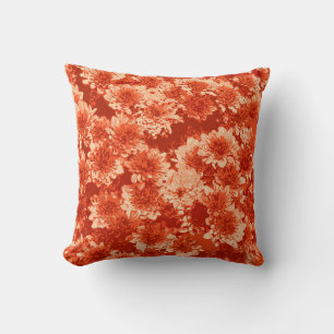 Modern Graphic Dahlia Pattern, Mandarin Orange Cushion