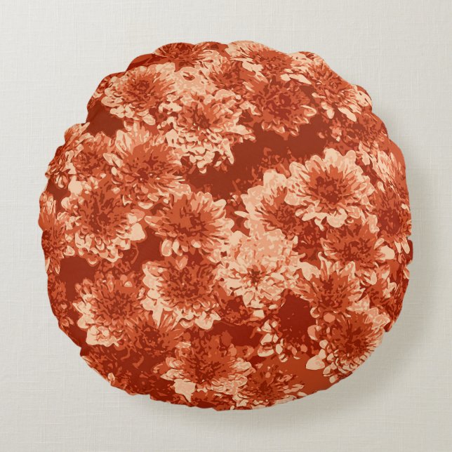 Modern Graphic Dahlia Pattern, Mandarin Orange Round Cushion (Front)