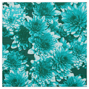 Modern Graphic Dahlia Pattern, Teal and Aqua Fabric