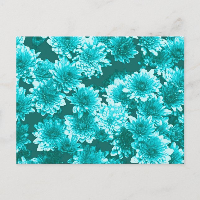 Modern Graphic Dahlia Pattern, Teal and Aqua Postcard (Front)
