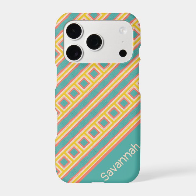 Modern Graphic Geometric Patterns Teal Yellow (Back)